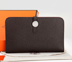 Hermes Dogon Combined Wallet Original Clemence leather A508 Dark Coffee A508