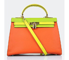 Hermes Kelly 32cm Togo Leather Bag Green-Orange-Yellow with Gold hardware K32
