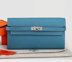 Hermes Kelly Original Clemence Leather Bi-Fold Wallet A708 Medium Blue A708
