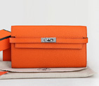 Hermes Kelly Original Clemence Leather Bi-Fold Wallet A708 Orange A708