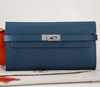 Hermes Kelly Original Saffiano Leather Bi-Fold Wallet A708 Dark Blue A708