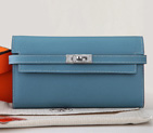 Hermes Kelly Original Saffiano Leather Bi-Fold Wallet A708 Light Blue A708