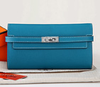 Hermes Kelly Original Saffiano Leather Bi-Fold Wallet A708 Medium Blue A708