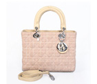 Lady Dior Bag Fabric Bag D1655 Apricot with Silver with Silver D1655