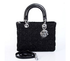 Lady Dior Bag Fabric Bag D1655 Black with Silver with Silver D1655