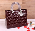Lady Dior Bag Medium Bag D1667 Burgundy Patent Leather Silver D1667