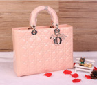 Lady Dior Bag Medium Bag D1667 Lightpink Patent Leather Silver D1667