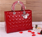 Lady Dior Bag Medium Bag D1667 Red Patent Leather Silver D1667