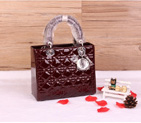 Lady Dior Bag Patent leather D1655 Burgundy with Silver D1655