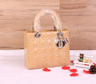 Lady Dior Bag Patent leather D1655 Champagne with Silver D1655
