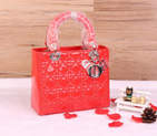 Lady Dior Bag Patent leather D1655 CoralRed with Silver D1655