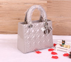 Lady Dior Bag Patent leather D1655 Pearly Gray with Silver D1655