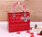 Lady Dior Bag Patent leather D1655 Red with Silver D1655