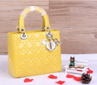 Lady Dior Bag Patent leather D1655 Yellow with Silver D1655