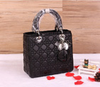 Lady Dior Bag Sheepskin Bag D1655 Black with Silver D1655