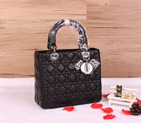Lady Dior Bag Sheepskin Bag D1655 Black with Silver D1655