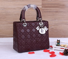 Lady Dior Bag Sheepskin Bag D1655 Burgundy with Silver D1655