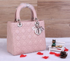 Lady Dior Bag Sheepskin Bag D1655 Cherry pink with Silver D1655