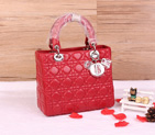 Lady Dior Bag Sheepskin Bag D1655 Red with Silver D1655