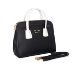 PRADA Saffiano Cuir and City Calf Leather Tote Bag BN2596 in Black with White BN2596