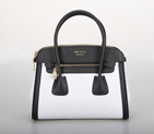 PRADA Saffiano Cuir and City Calf Leather Tote Bag BN2596 in White with Black BN2596
