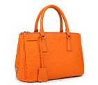 Prada Ostrich Leather Tote Bag 1801 in Orange 1801