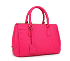 Prada Ostrich Leather Tote Bag 1801 in Rose Red 1801