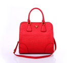 Prada Ostrich stripes Leather Tote Bag BN2254 in Wine BN2254
