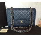 Top Quality Chanel Jumbo Double Flaps Bag Blue Original Caviar Leather A36097 Silver A36097