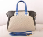 Fendi Chameleon Punch Saffiiano Leather Top Zip Tote Bag 2537 White-Black 2537