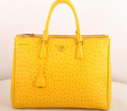 Prada Maxi Ostrich Leather Tote Bag Yellow 16625L
