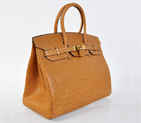 Hermes Birkin 35CM Ostrich stripes leather in Earth yellow with Gold hardware H35POSG