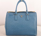 Prada Medium Ostrich Leather Tote Bag Blue 16625M