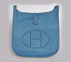 Hermes 28cm Evelyn bag clemence leather in Medium Blue 1042