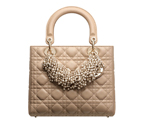 Pale Beige leather 'Lady Dior' bag adorned with a pearl necklace M0550OLCR M029