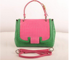 Fendi Silvana Croco-Ostrich Leather Flap Bag 2548 Peach-Green 2548