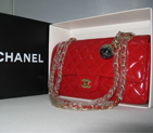 Chanel Patent leather Red Flap bag with Gold chain A1122RG