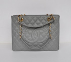 Chanel A50995 Grey Cannage Leather Shoulder Bag Gold A50995