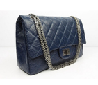 Chanel Flap Bag Quilted Navy-Blue Leather with Silver Chain 48102