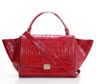 Celine Trapeze Bags Croco Leather 3042 Red 3042