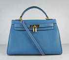 Hermes Kelly Handbags 32CM Middle Blue(gold) HKL32OMBG009