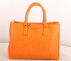 Prada Medium Ostrich Leather Tote Bag Orange 16625M