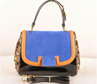 Fendi Silvana Suede&Patent Leather Flap Bag F2548 Blue&Black F2548