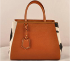 Fendi 2Jours Saffiiano Leather Horsehair Tote Bag F2552M Tan&Black F2552M