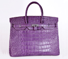 Hermes Birkin 35CM Purple Crocodile stripes leather(Silver) H35PCSS