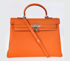 Hermes kelly 35CM clemence leather in Orange with Silver hardware K35COS