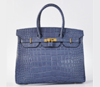 Hermes Birkin 35CM Blue Crocodile stripes leather(Gold) H35BCSG