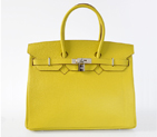 Hermes Birkin 35CM clemence leather in Lemon Yellow with Silver hardware H35LLYS