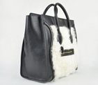 Celine Leather Handbag 98170 Black with Rabbit hair 98170