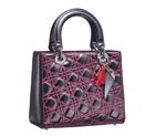 Metallic grey leather 'Lady Dior' bag with pink 'Cannage' stitching M0550PAMD M936